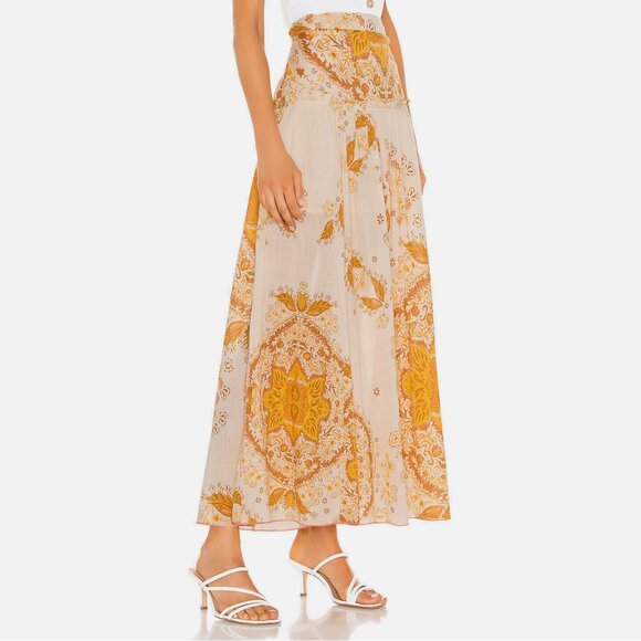 Free People Farrah Drop Waist Tiered Maxi Skirt Ivory Combo - Picture 3 of 9